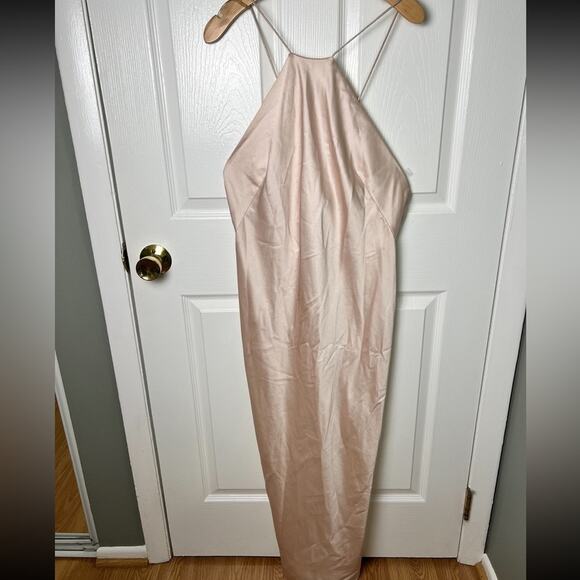 Significant Other Vienna High Neck Open Strap Back Satin Midi Dress Blush 10 - Picture 2 of 9